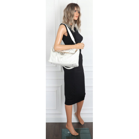 Torebka damska shopper na bigiel pojemna na ramię elegancka RS6085 Biała