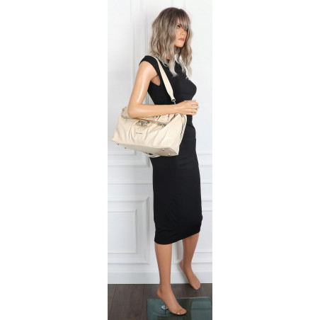 Torebka damska shopper na bigiel pojemna na ramię elegancka RS6085 Beżowa
