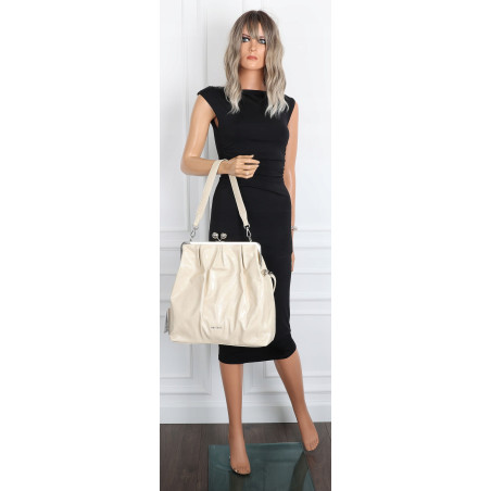 Torebka damska shopper na bigiel pojemna na ramię elegancka RS6085 Beżowa