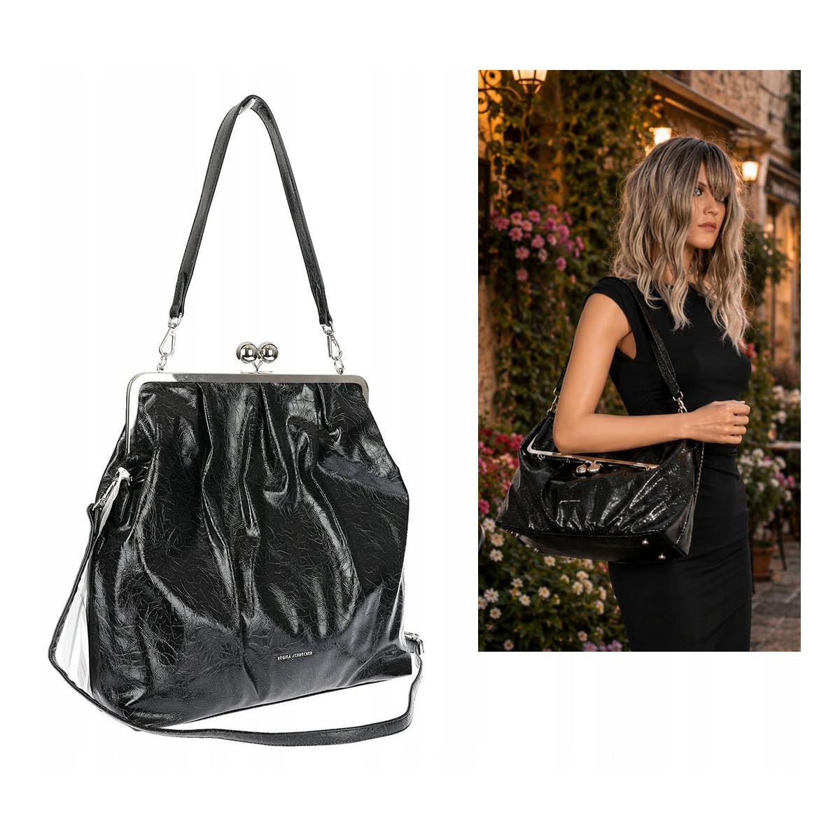 Torebka damska shopper na bigiel pojemna na ramię elegancka RS6085 Czarna
