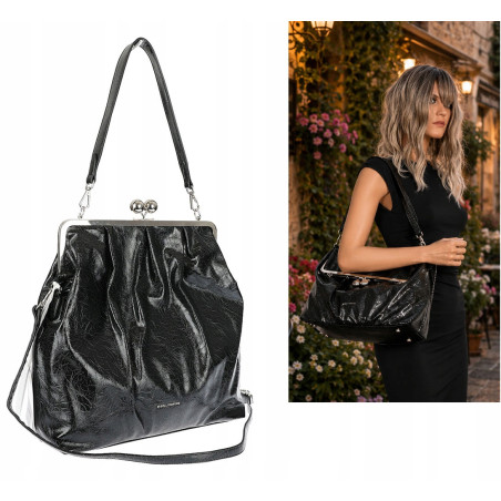Torebka damska shopper na bigiel pojemna na ramię elegancka RS6085 Czarna