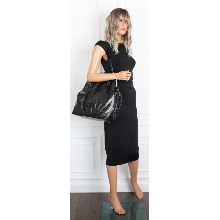 Torebka damska shopper na bigiel pojemna na ramię elegancka RS6085 Czarna