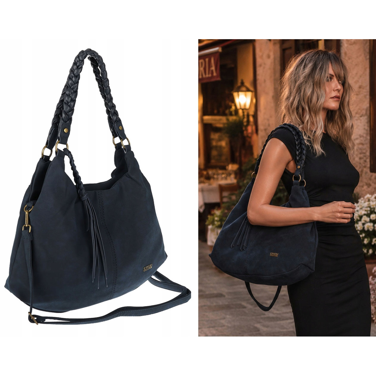 Torebka Damska Worek Shopper Torba na Ramię duża pajemna CC6612 Granatowa