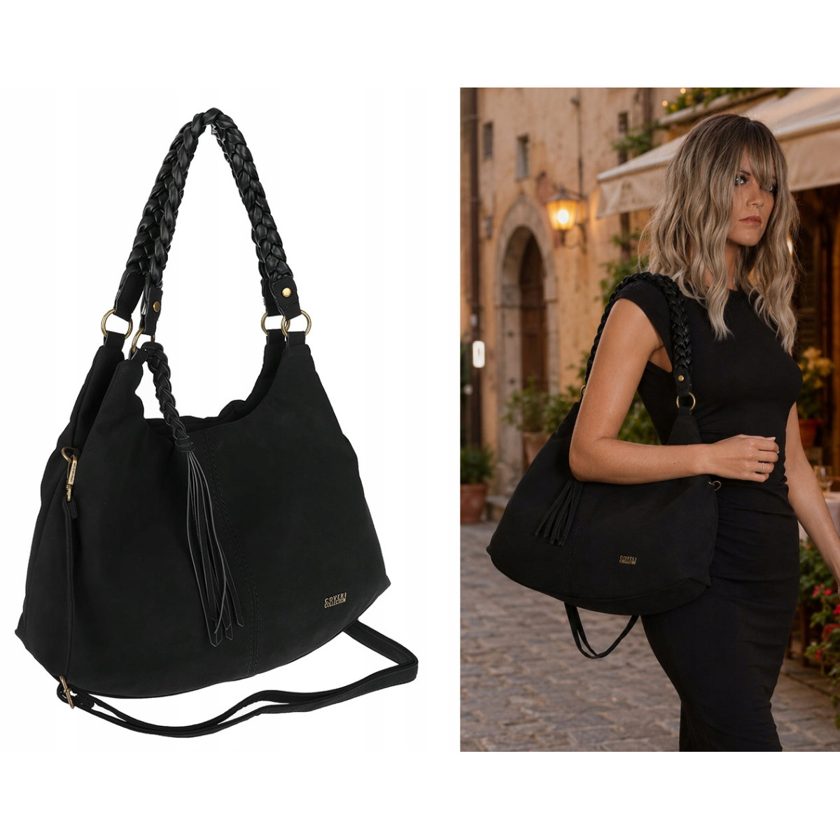 Torebka Damska Worek Shopper Torba na Ramię duża pajemna CC6612 Czarna