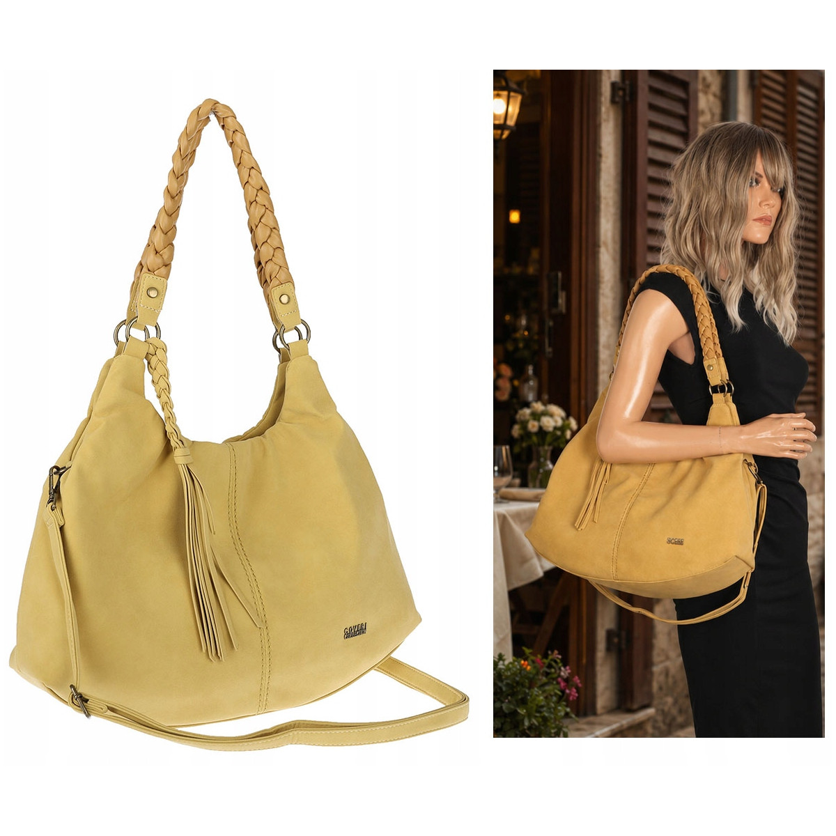 Torebka Damska Worek Shopper Torba na Ramię duża pajemna CC6612 Żółta