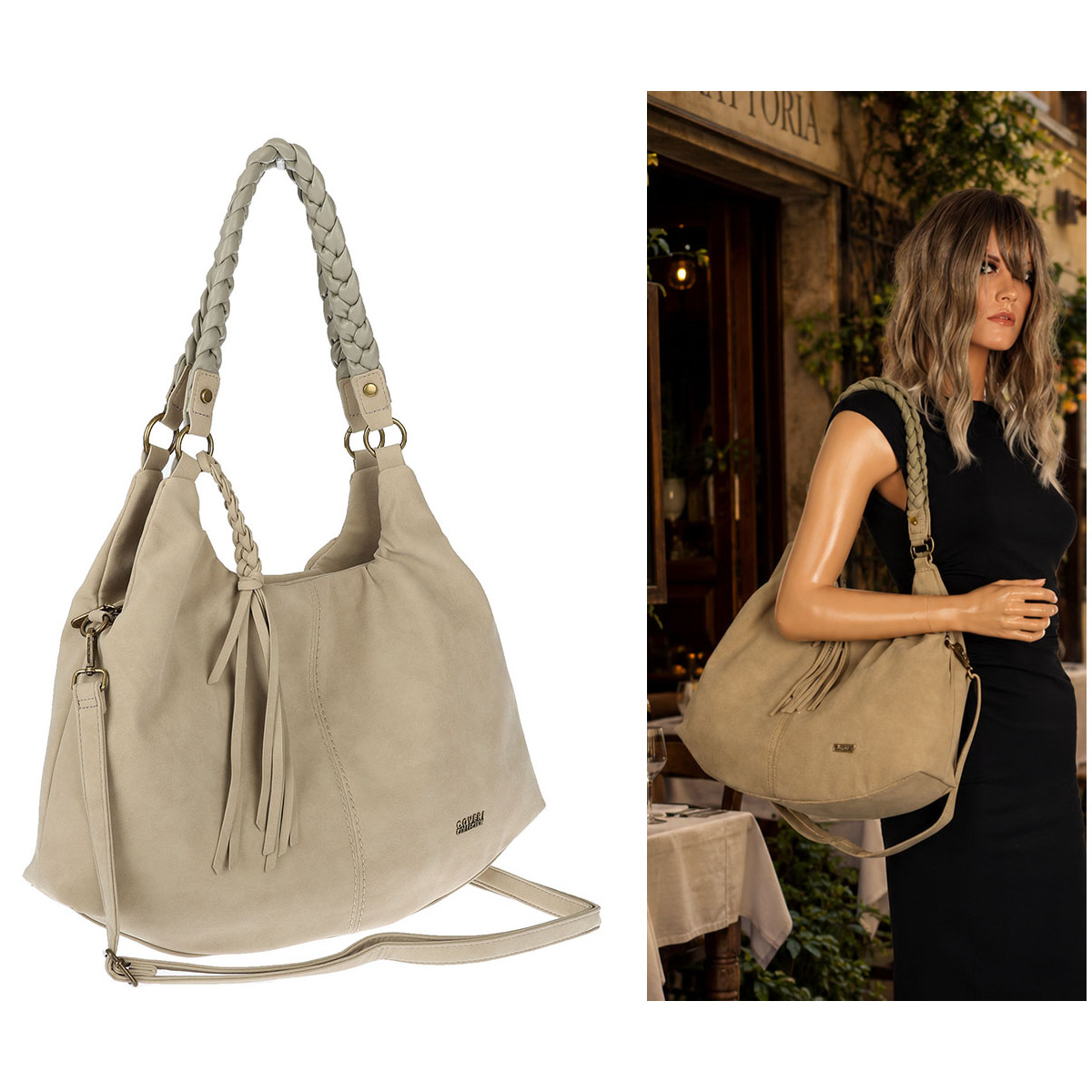 Torebka Damska Worek Shopper Torba na Ramię duża pajemna CC6612 Beżowa