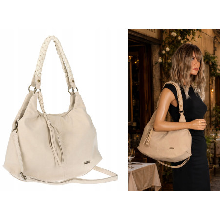 Torebka Damska Worek Shopper Torba na Ramię duża pajemna CC6612 Beżowa
