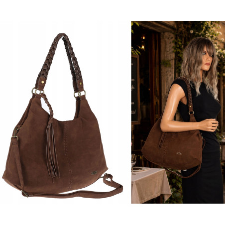 Torebka Damska Worek Shopper Torba na Ramię duża pajemna CC6612 Czekoladowa