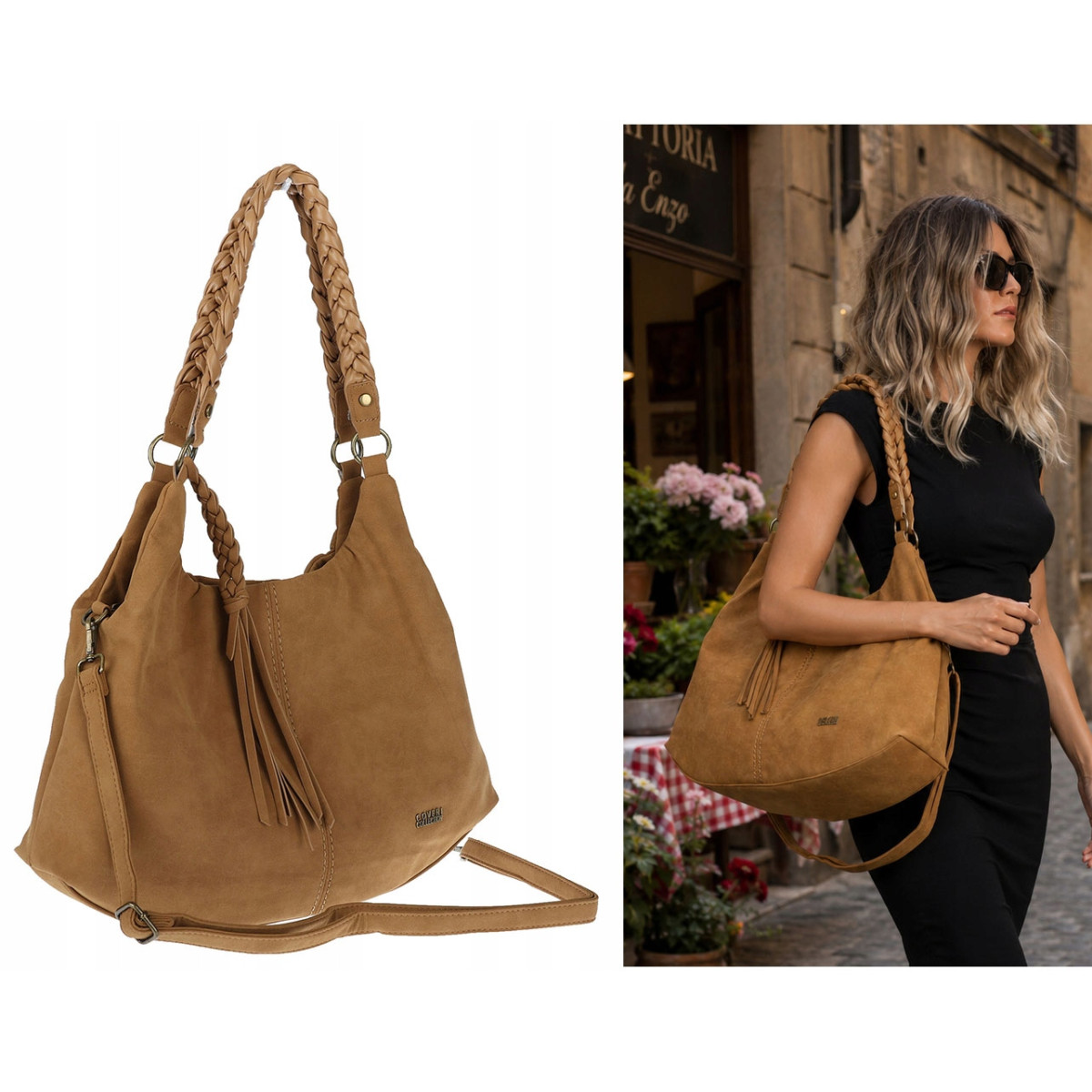 Torebka Damska Worek Shopper Torba na Ramię duża pajemna CC6612 Brązowa
