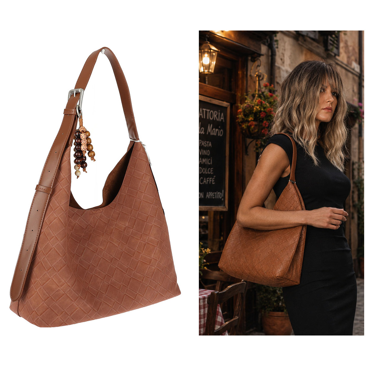 Torebka damska Tommasini A4 na ramię duża shopper worek NO3803 Brązowa