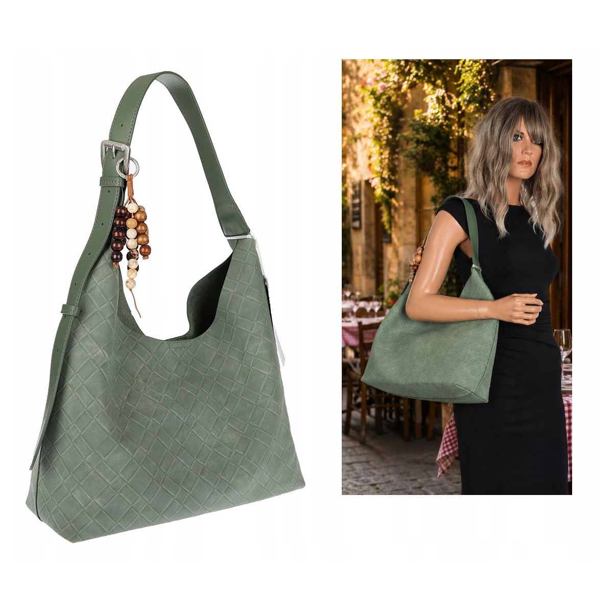Torebka damska Tommasini A4 na ramię duża shopper worek NO3803 Zielona