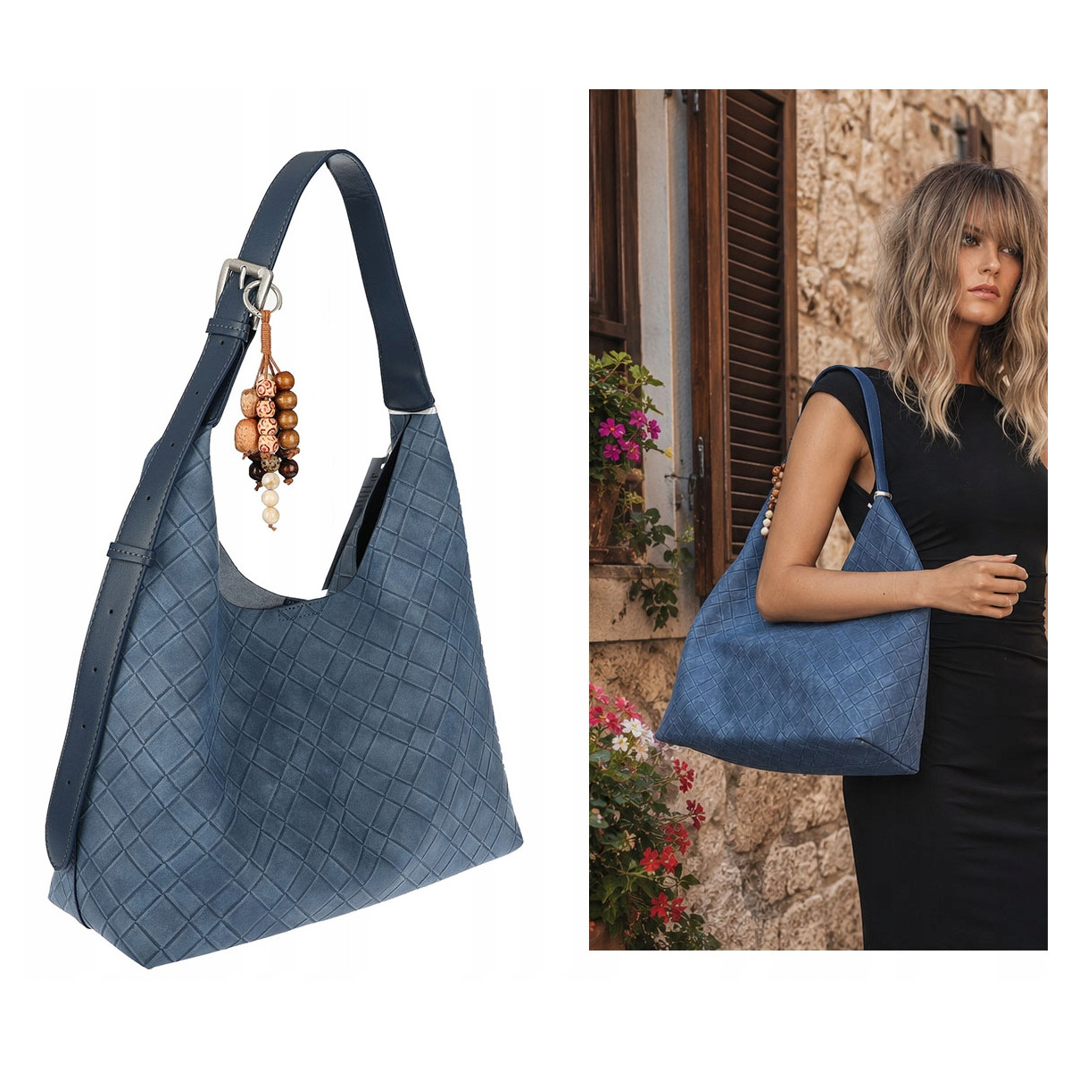 Torebka damska Tommasini A4 na ramię duża shopper worek NO3803 Niebieska