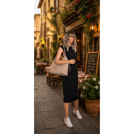 Torebka damska Tommasini A4 na ramię duża shopper worek NO3803 Beżowa