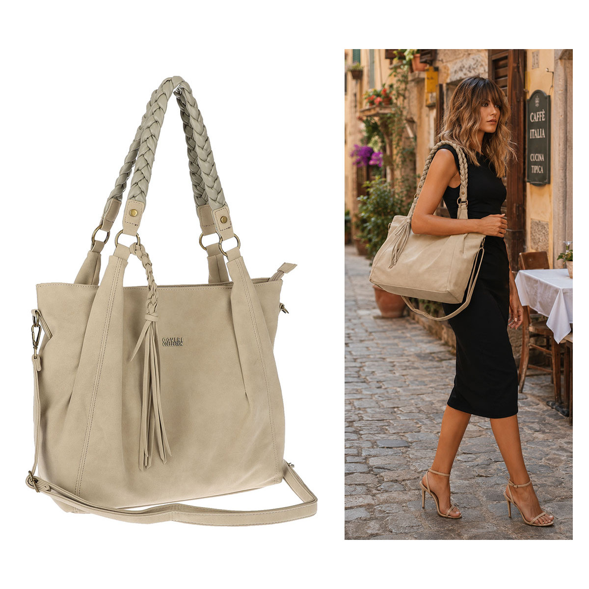 Torebka Damska Worek Shopper Torba na Ramię duża pajemna CC6611 Beżowa