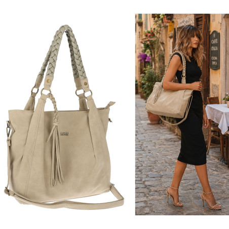 Torebka Damska Worek Shopper Torba na Ramię duża pajemna CC6611 Beżowa
