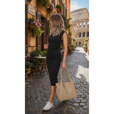 Torebka Damska Worek Shopper Torba na Ramię duża pajemna CC6611 Beżowa