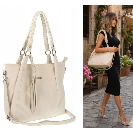 Torebka Damska Worek Shopper Torba na Ramię duża pajemna CC6611 Beżowa
