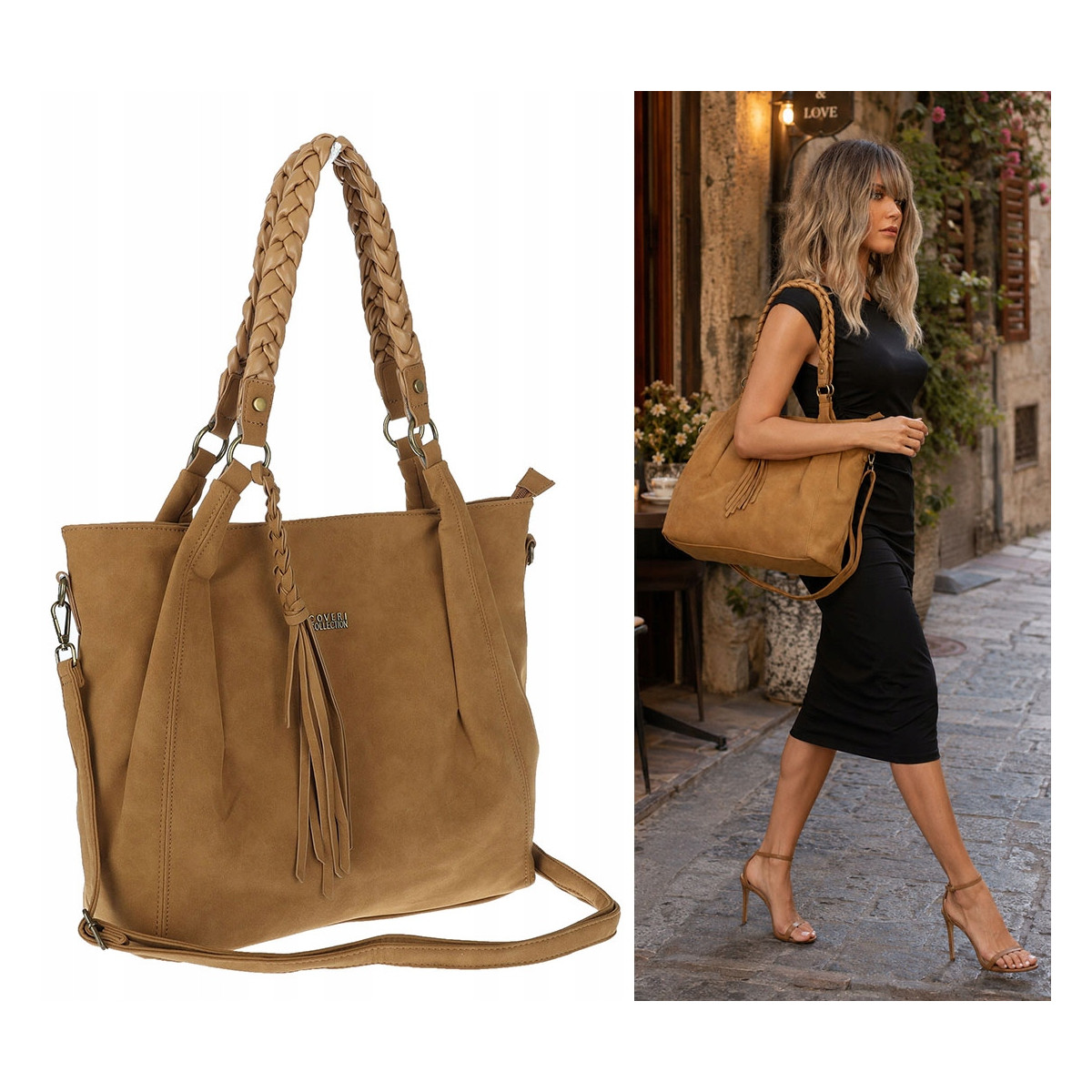 Torebka Damska Worek Shopper Torba na Ramię duża pajemna CC6611 Brązowa