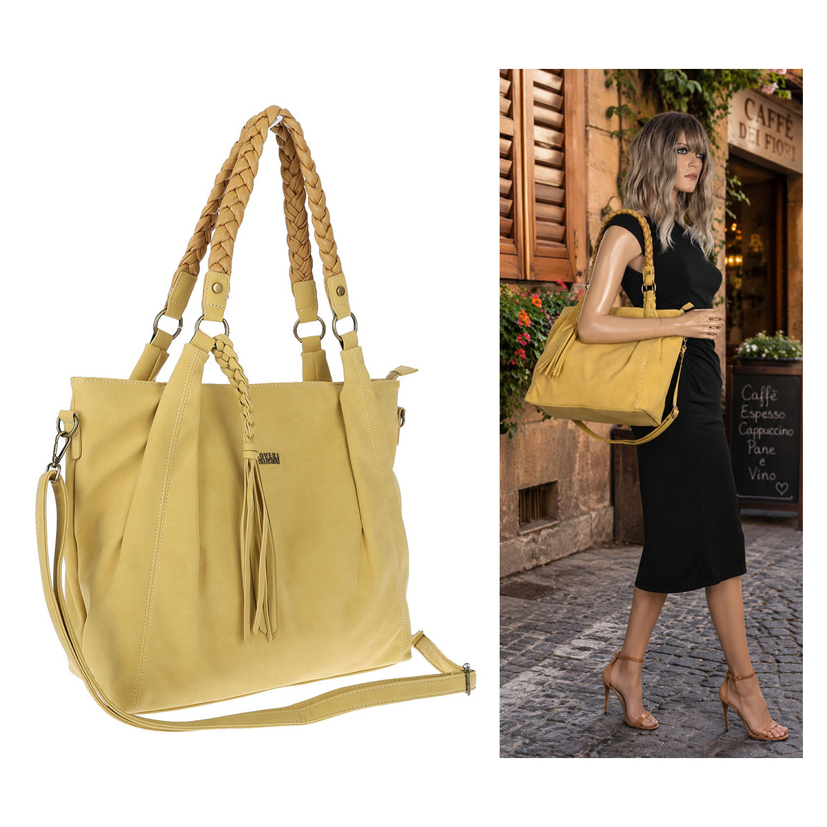 Torebka Damska Worek Shopper Torba na Ramię duża pajemna CC6611 Żółta