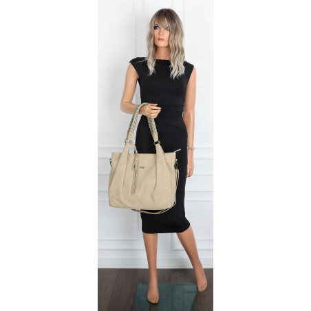 Torebka Damska Worek Shopper Torba na Ramię duża pajemna CC6611 Beżowa
