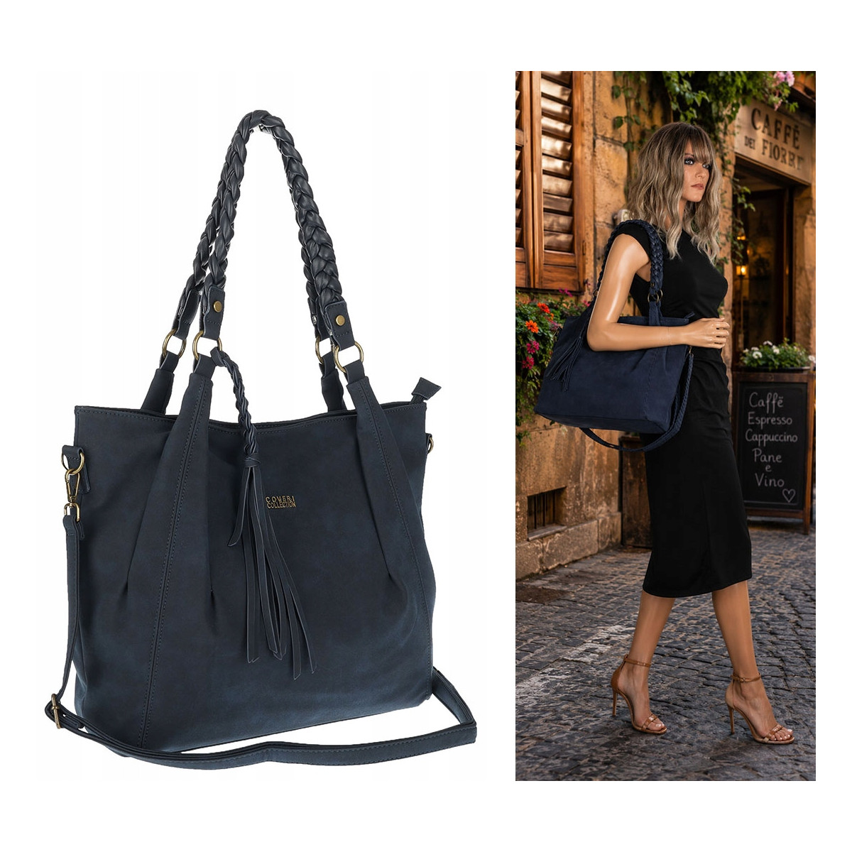 Torebka Damska Worek Shopper Torba na Ramię duża pajemna CC6611 Granatowa