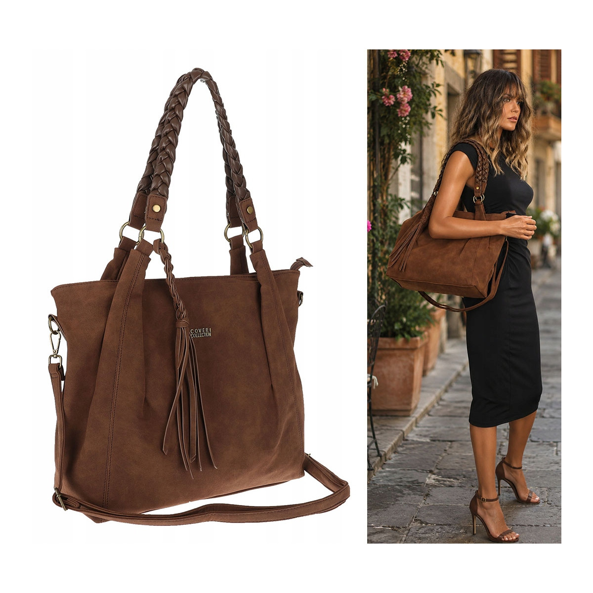 Torebka Damska Worek Shopper Torba na Ramię duża pajemna CC6611 Czekoladowa