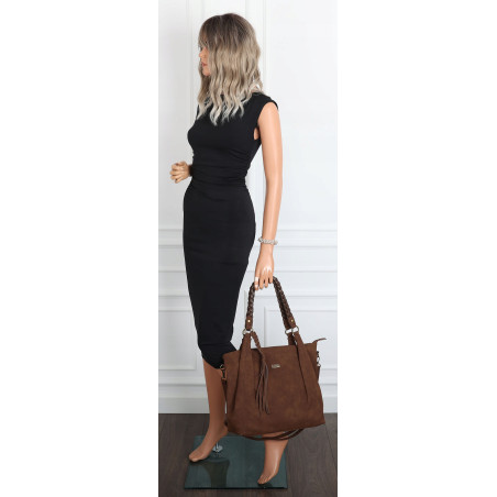 Torebka Damska Worek Shopper Torba na Ramię duża pajemna CC6611 Czekoladowa