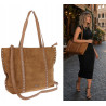 Torebka damska shopper zamszowa z ćwiekami modna listonoszka KJ1136 Brązowa