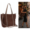 Torebka damska shopper zamszowa z ćwiekami listonoszka KJ1136 Czekoladowa
