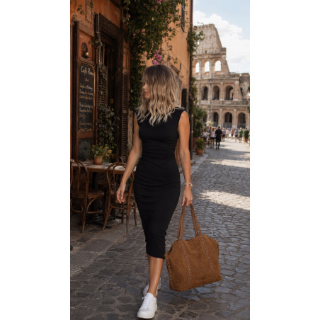 Torebka damska shopper zamszowa z ćwiekami modna listonoszka KJ1136 Brązowa