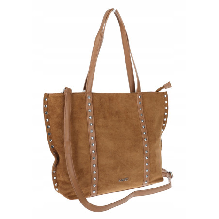 Torebka damska shopper zamszowa z ćwiekami modna listonoszka KJ1136 Brązowa