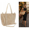Torebka damska shopper zamszowa z ćwiekami modna listonoszka KJ1136 Beżowa