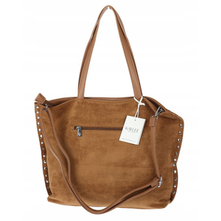 Torebka damska shopper zamszowa z ćwiekami modna listonoszka KJ1136 Brązowa