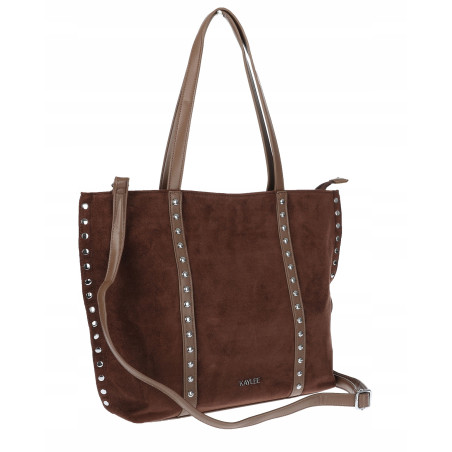 Torebka damska shopper zamszowa z ćwiekami listonoszka KJ1136 Czekoladowa