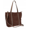 Torebka damska shopper zamszowa z ćwiekami listonoszka KJ1136 Czekoladowa