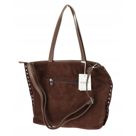 Torebka damska shopper zamszowa z ćwiekami listonoszka KJ1136 Czekoladowa