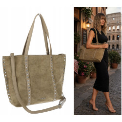 Torebka damska shopper zamszowa z ćwiekami modna listonoszka KJ1136 Zielona