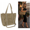 Torebka damska shopper zamszowa z ćwiekami modna listonoszka KJ1136 Zielona