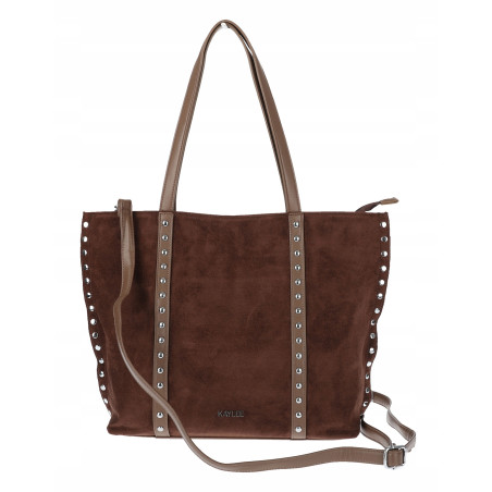 Torebka damska shopper zamszowa z ćwiekami listonoszka KJ1136 Czekoladowa