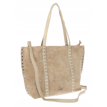 Torebka damska shopper zamszowa z ćwiekami modna listonoszka KJ1136 Beżowa