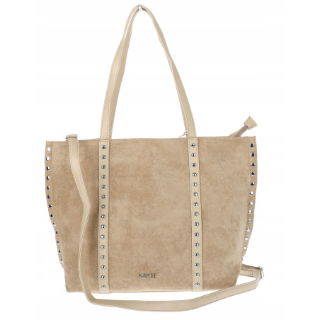 Torebka damska shopper zamszowa z ćwiekami modna listonoszka KJ1136 Beżowa