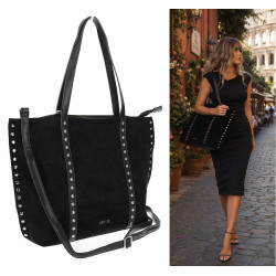 Torebka damska shopper zamszowa z ćwiekami modna listonoszka KJ1136 Czarna