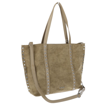 Torebka damska shopper zamszowa z ćwiekami modna listonoszka KJ1136 Zielona