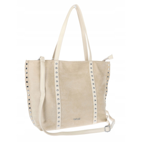 Torebka damska shopper zamszowa z ćwiekami modna listonoszka KJ1136 Beżowa