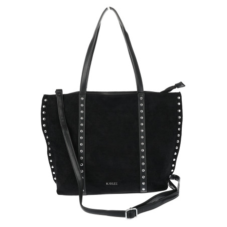Torebka damska shopper zamszowa z ćwiekami modna listonoszka KJ1136 Czarna