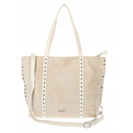 Torebka damska shopper zamszowa z ćwiekami modna listonoszka KJ1136 Beżowa