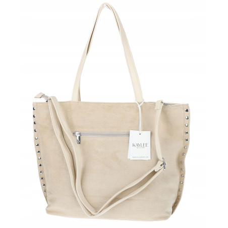 Torebka damska shopper zamszowa z ćwiekami modna listonoszka KJ1136 Beżowa