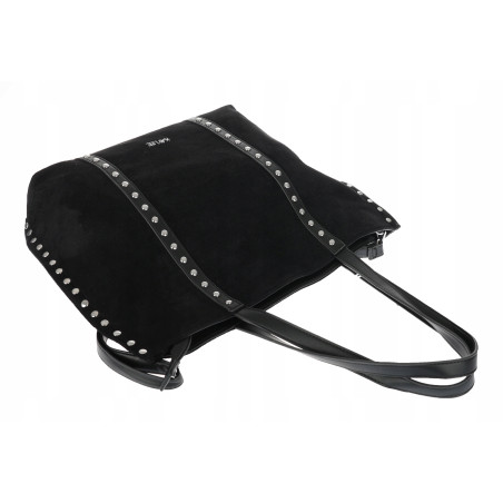 Torebka damska shopper zamszowa z ćwiekami modna listonoszka KJ1136 Czarna