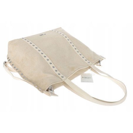 Torebka damska shopper zamszowa z ćwiekami modna listonoszka KJ1136 Beżowa