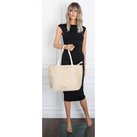 Torebka damska shopper zamszowa z ćwiekami modna listonoszka KJ1136 Beżowa